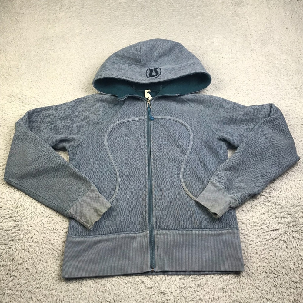 Lululemon Scuba Hoodie Womens S Blue/Gray Herringbone Full Zip‎ Sweater Jacket